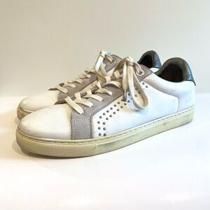 ZADIG & VOLTAIRE White Leather Retro Metal Studded Suede Trim Sneakers Sz 40